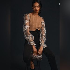 Maeve | Contrast-Sleeve Sweater Blouse